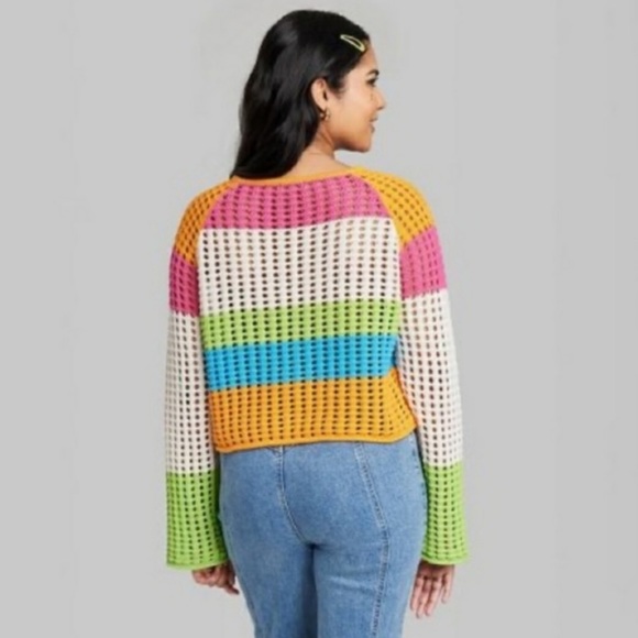 SOLD - Wild Fable Knit Multi Color Sweater Square Neck Stripe Women’s XL - Picture 4 of 10